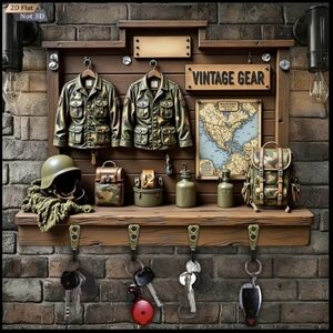Vintage Gear Military Wall Decor with Camouflage Accents